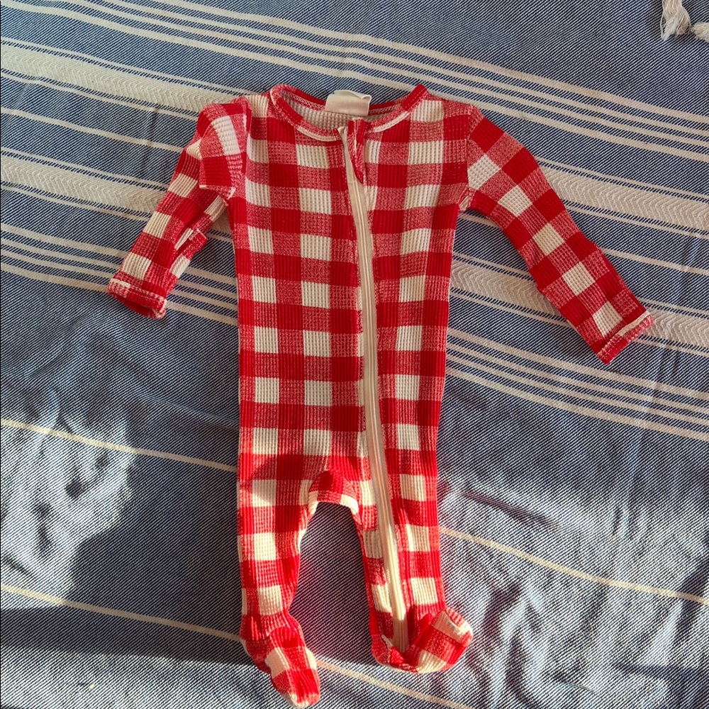 Spearmint Love Red and White Checkered Baby Onesie